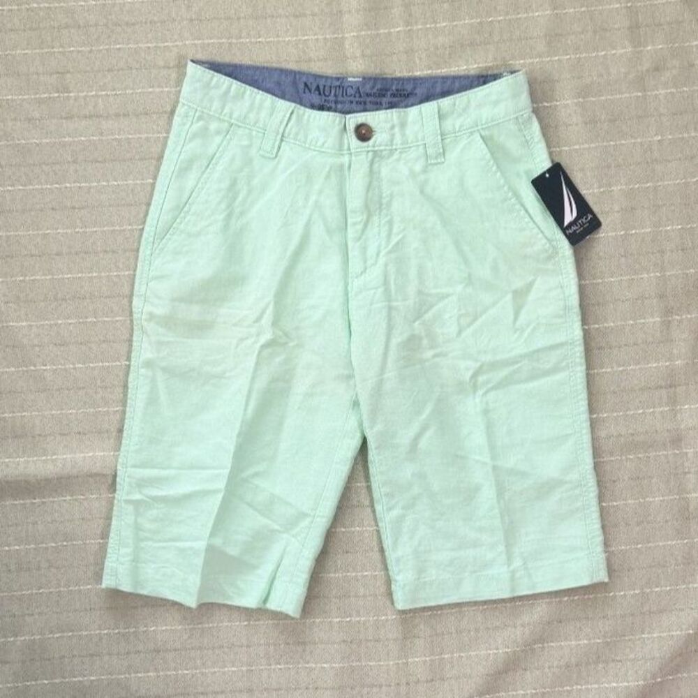 NWT Nautica Boys Green Shorts Size 14 Casual Chino Preppy Summer